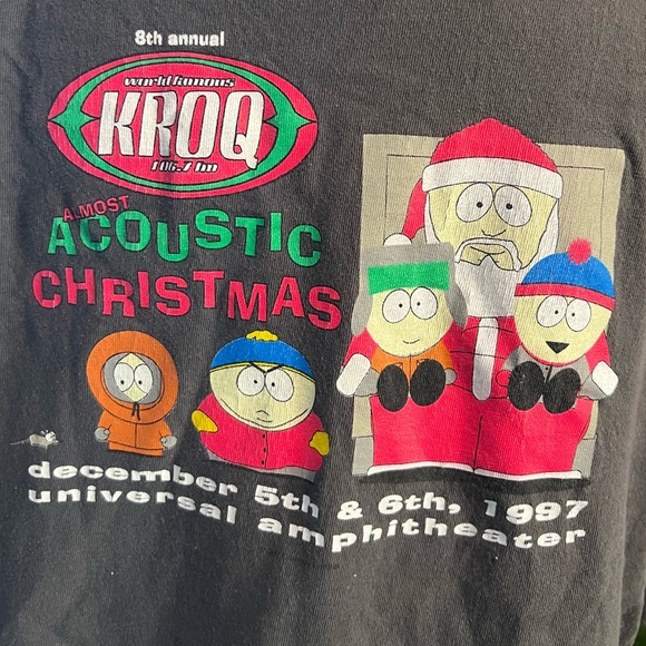 Vintage 1997 Southpark KROQ Almost Acoustic Christmas Graphic Concert T-Shirt - Picture 1 of 7